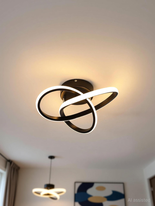 AASHRO MALL Modern LED Ceiling Light, 30W 3375LM LED Ceiling Lamp with Flower Shape Chandelier Ceiling Lamp(Black)