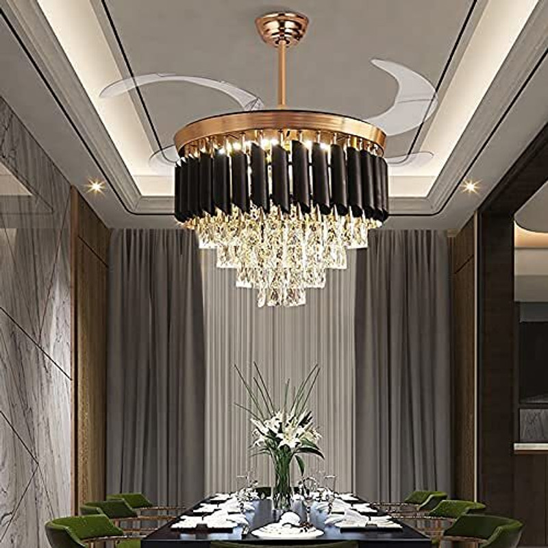 MAGINATO 600mm luxury black gold Chandelier with fan@50 Chandelier Ceiling Lamp(Black)