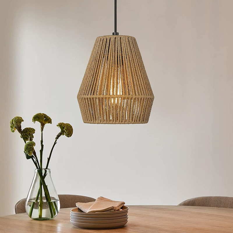 Akway Bamboo Hanging Light for Living Room Cane Pendant Light Rattan lamp for Hanging Ceiling Light Ceiling Lamp(Yellow)