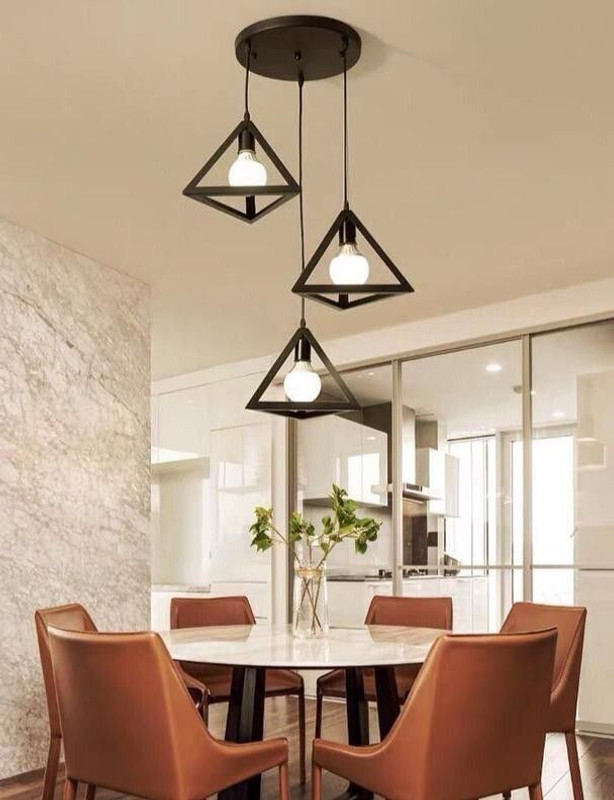 Brightlyt 3 Lights Triangle Cluster Chandelier Hanging for Bedroom, Living Room, Restaurant Pendant Lamp Ceiling Lamp(Black)
