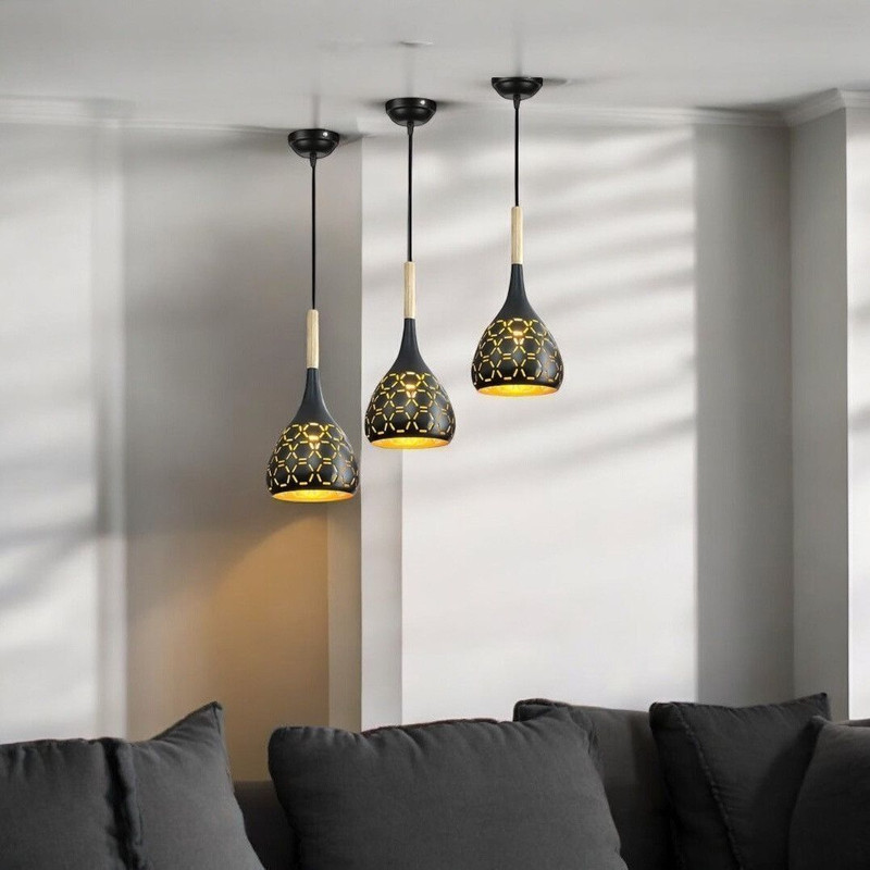 Areezo Black Cutting Style Pendant Light for Home Décor | Modern Lamp (Pack of 3) Pendant Lamp Ceiling Lamp(Black)