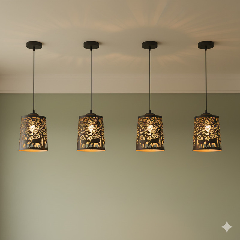 DECORLIA EMPORIO Combo of 4 Black Deer Look Hanging Pendants Ceiling Lamp(Black)
