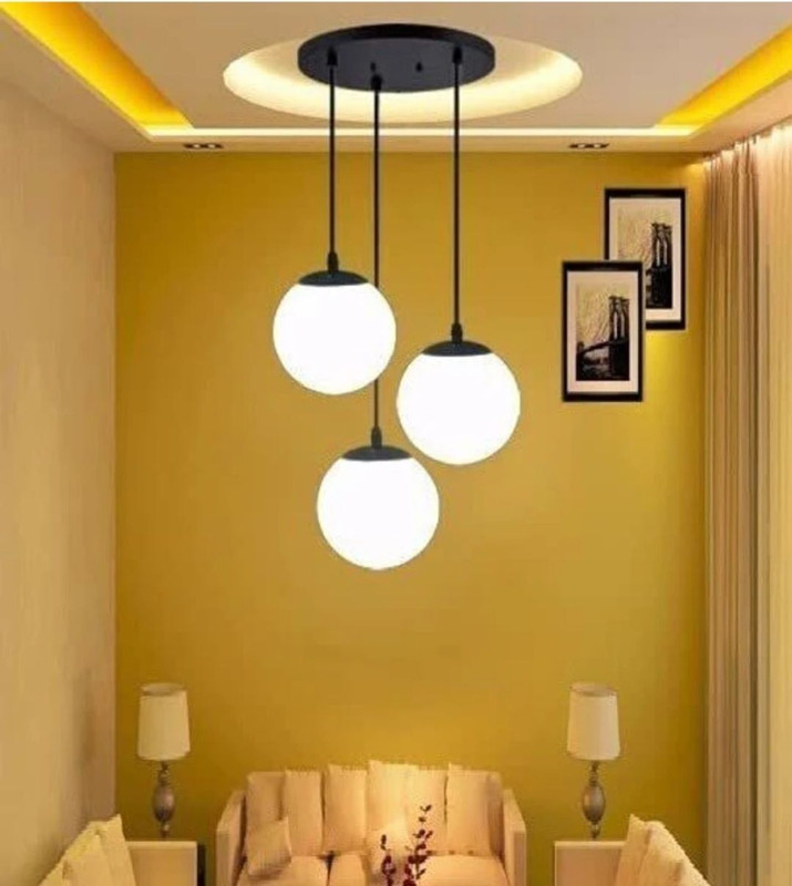 NOZZ 3 Milky Doom Hanging Luster Light Pandent with 3 bulb Ceiling Light Ceiling Lamp(Clear, Black)