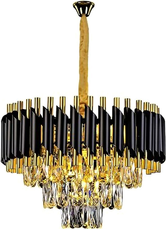 KAYUV crystal Black Gold metal polish 300mm chandelier hanging ceiling pendant Light Chandelier Ceiling Lamp(Black)