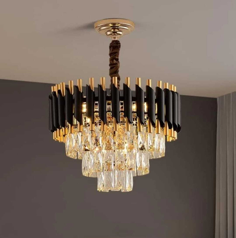 Sresa chandelier lights Black gold 400mm jhumar ceiling lights for hall, dining ,cafes Chandelier Ceiling Lamp(Black, Gold)