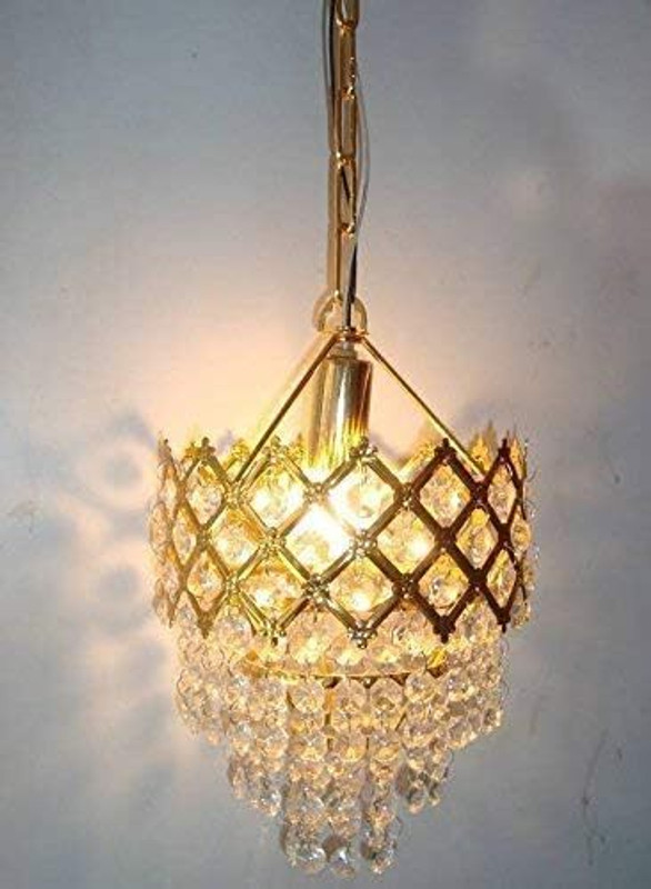 Zingy Modern Crystal 160mm metal Chandelier jhumar with Bulb for home Chandelier Ceiling Lamp(Gold)