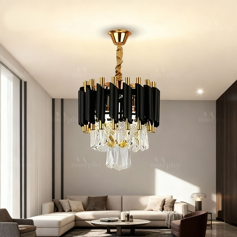 MURPHY Black Mamba Black & Gold Crystal Pendant Light with Metal Frame(300MM) Chandelier Ceiling Lamp(Black)