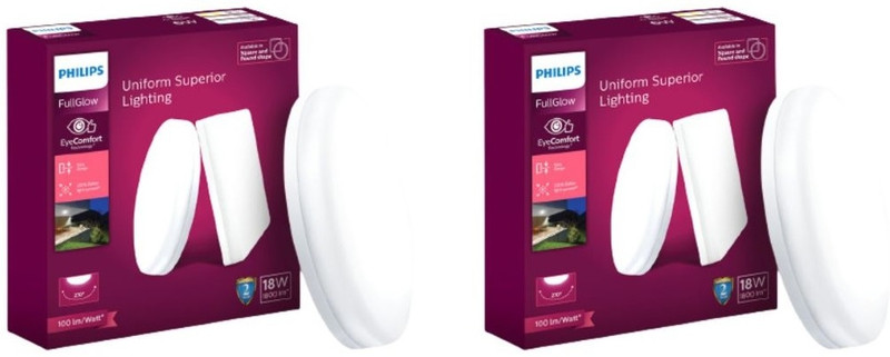 PHILIPS Full Glow 18-watt Round LED Surface Downlighter,Cool Day Light, Pack of 2 Recessed Ceiling Light Ceiling Lamp(White)