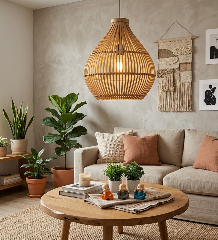 INDIACRAFT Bamboo ceiling onion lamp Pendant Lamp Ceiling Lamp(Beige)