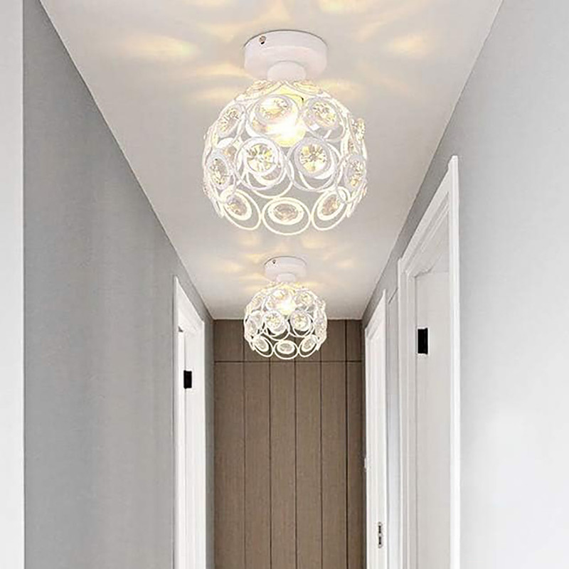 Decor City Set of 2 Mini Chandelier Lamp, Semi-Flush Mount Lights Lamp for Bedroom White Ceiling Light Ceiling Lamp(Black)