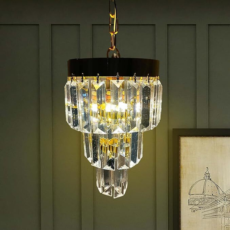 Shri Mahal Antiques Round 160mm Crystal Chandelier for Home Decor Chandelier Ceiling Lamp(Gold)