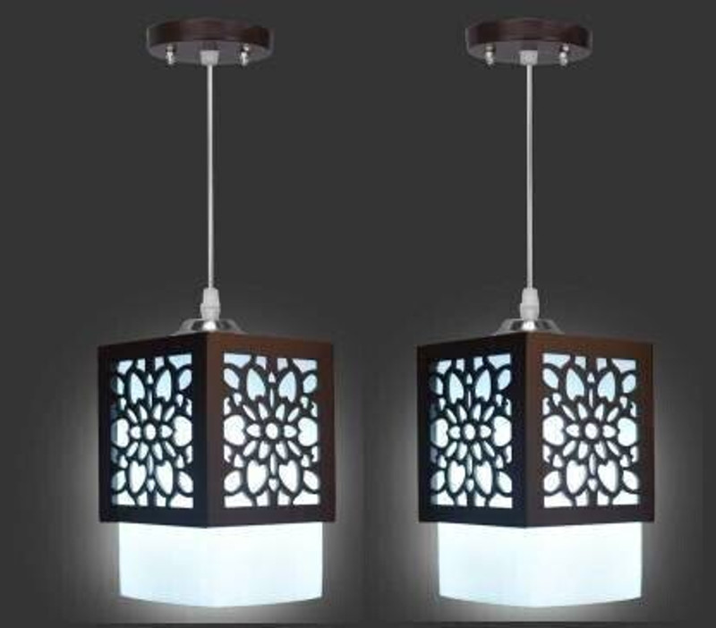 Gojeeva Wooden Hanging Without Bulb (pack of 2) Pendant Lamp Ceiling Lamp(Black, White)