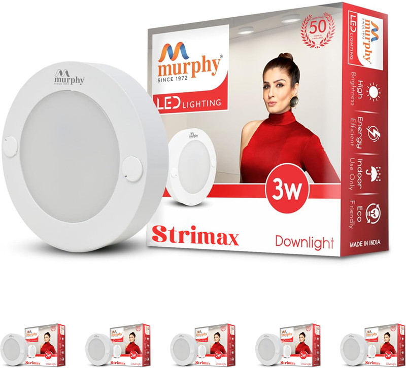MURPHY 3W Strimax Surface LED Light – Warm White | Flush Mount – Pack of 10 Ceiling Light Ceiling Lamp(Yellow)