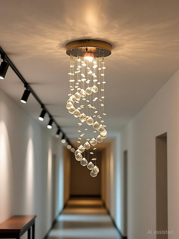 honeywolf Spiral Shape Crystal Ceiling Chandelier for Hall,Bedroom,Hotel,Temple Chandelier Ceiling Lamp(Yellow)