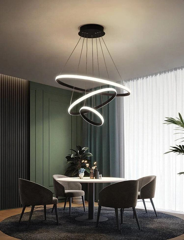 Blissbells Modern 3 ring light black chandelier in 3 colour modes for drawing room Chandelier Ceiling Lamp(Black)