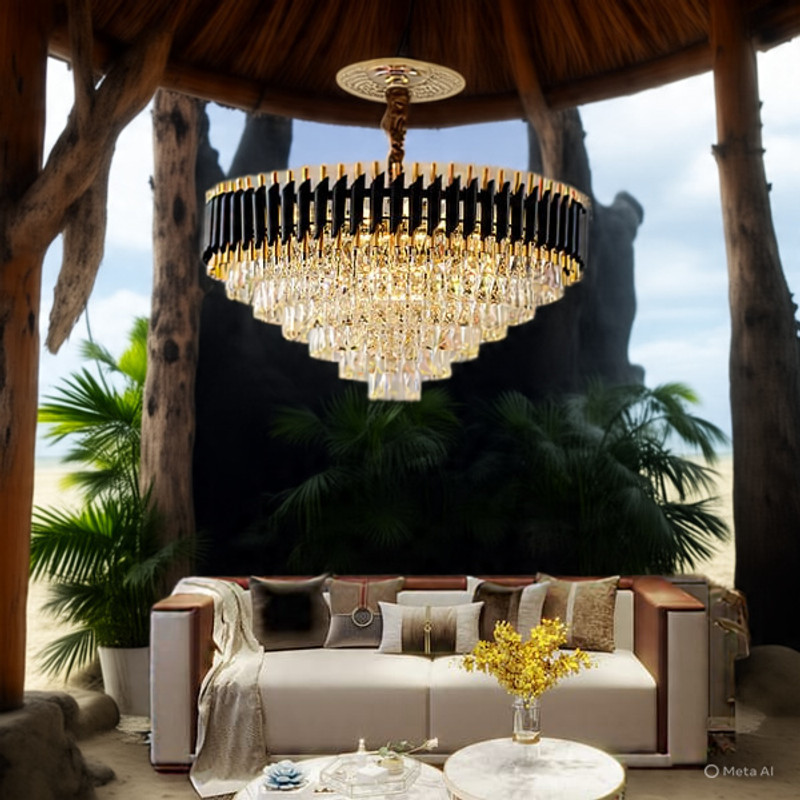 DONERIA M. L. Black Gold Jhoomer hanging light celling lamp 500 mm Chandelier Ceiling Lamp(Black, Gold)