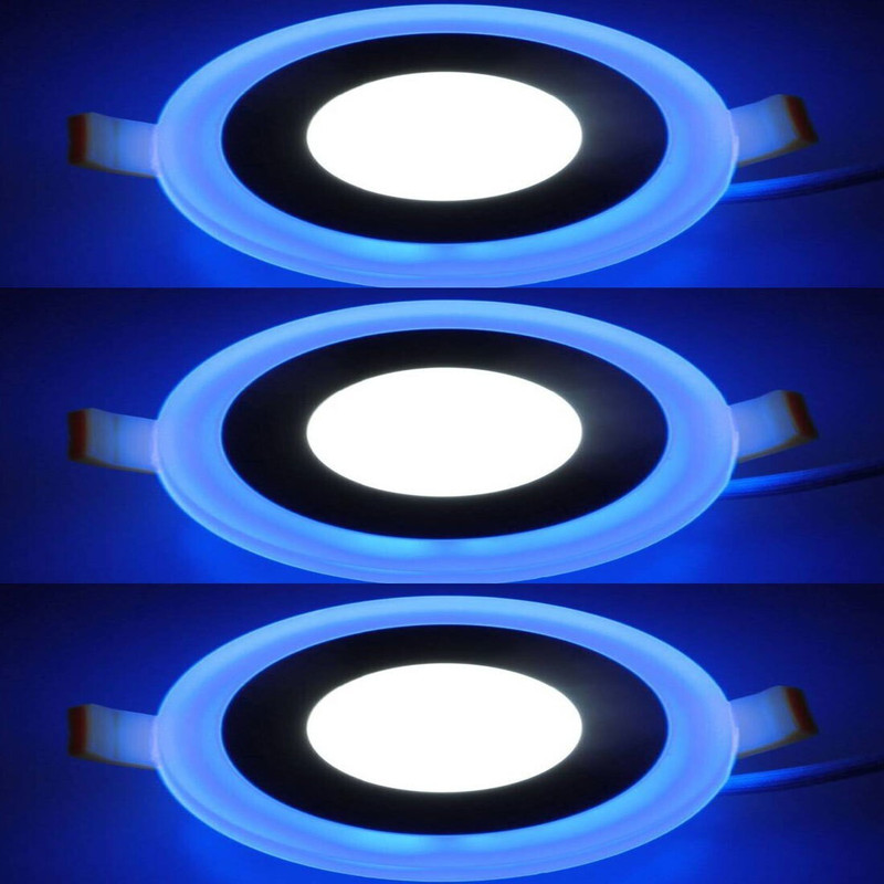 GALAXY 6 watt (3+3) LED Round Panel Light Ceiling POP 3D Effect Lighting (Double Color)Blue & White pack of 3 Recessed Ceiling Light Ceiling Lamp(Blue, White)