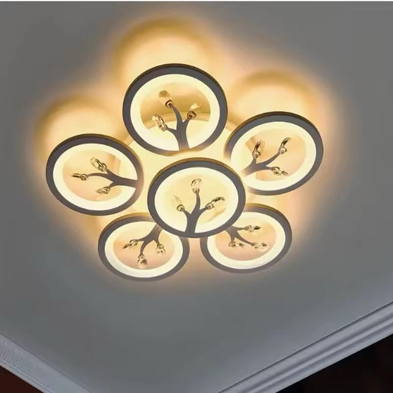Shri Mahal Antiques 6 Light 60-Watts White LED Chandelier Lamp - Round (5+1 Circle Warm) with Remote Chandelier Ceiling Lamp(White)