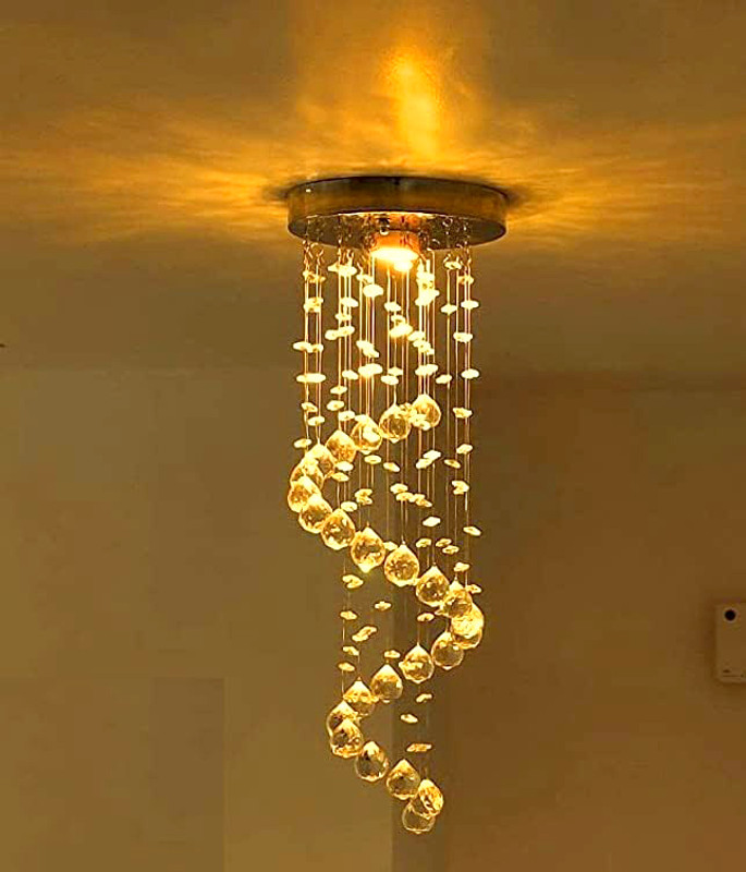 Crystomist Crystal Chandelier Living Room 9inchSpiral WW 8inch, Height 2 feet aa1 Chandelier Ceiling Lamp(Yellow)