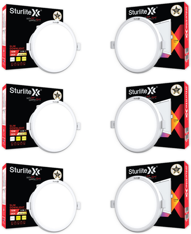 Sturlite Dex 15W (3 in1) Round LED Downlight - (Pack of 6) Recessed Ceiling Light Ceiling Lamp(White)