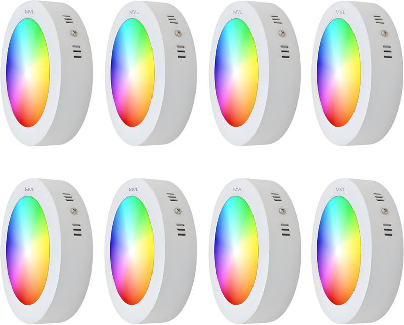 MVL 9W 7in1 Multicolour Surface Led (Red/Pink/Blue/Yellow/Violet/Green/White) Pack-8 Ceiling Light Ceiling Lamp(Multicolor)