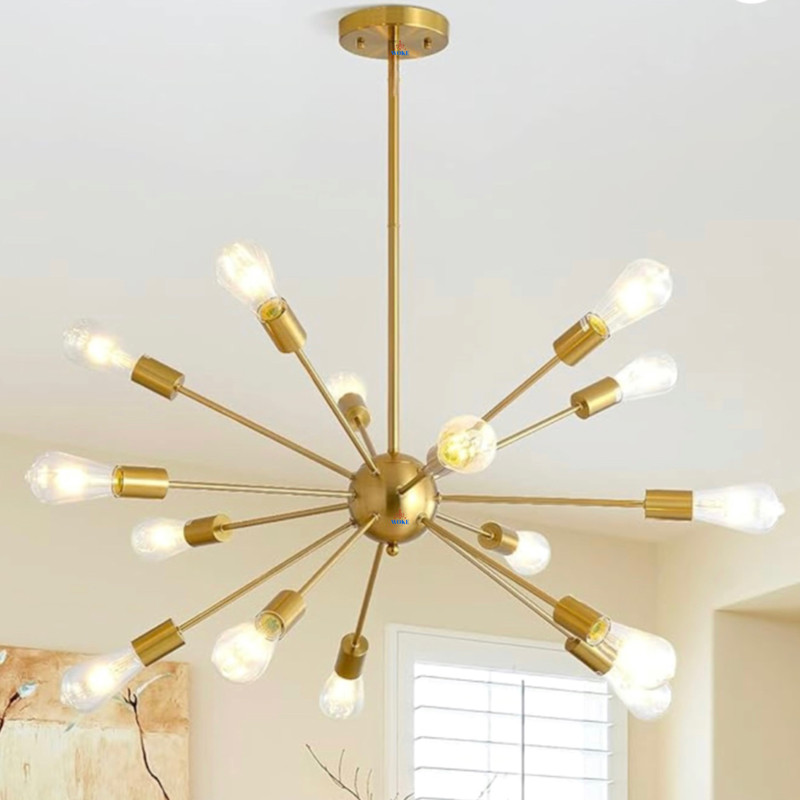 woke Sputnik Height Adjustable 15-Light Modern Style Gold Light Fixture Mid Century Chandelier Ceiling Lamp(Gold)
