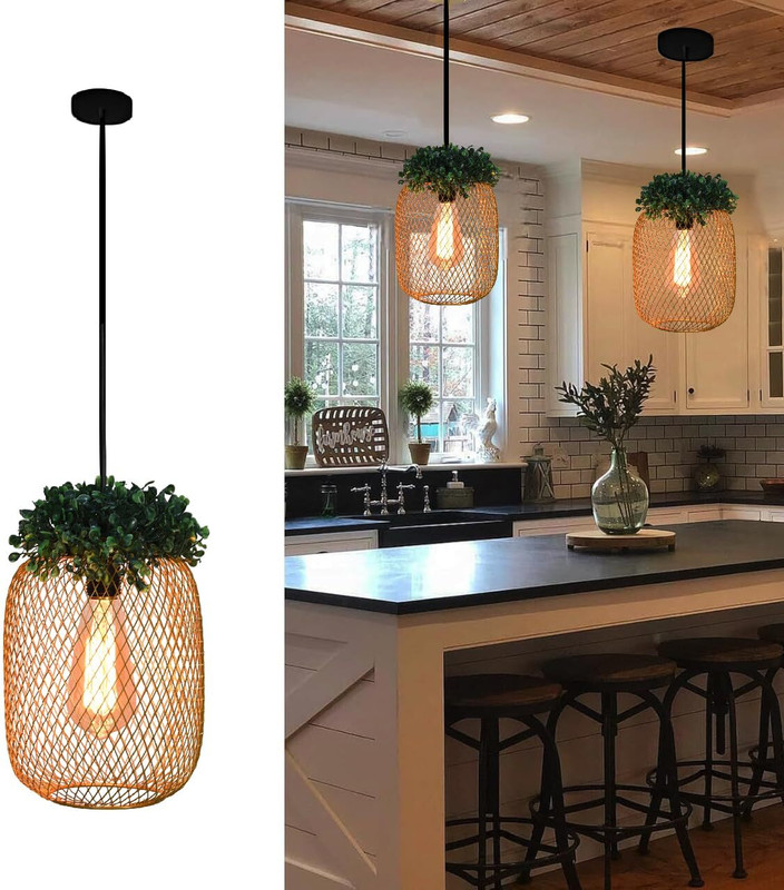 Groeien Gold Finish Metal Mesh Leaf Hanging Pendant Ceiling Lamp Fixture Pendant Lamp Ceiling Lamp(Gold)