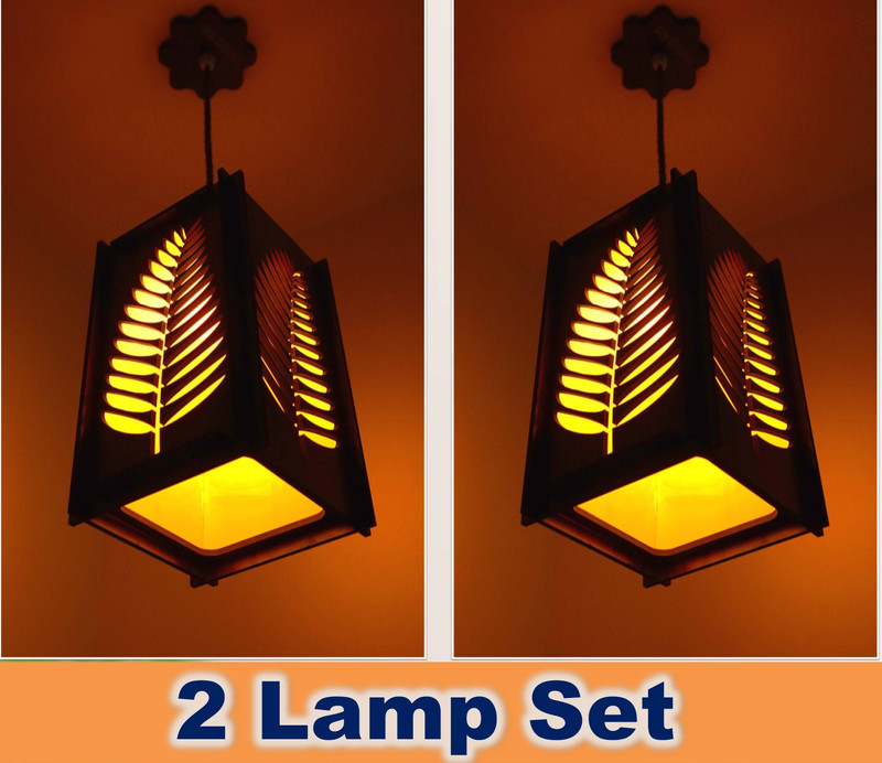 US DZIRE 2433 Sweet Leaf ( 2 Lamp Set ) Wooden Hanging Light Antique For Home Decor, Pendant Lamp Ceiling Lamp(Yellow)