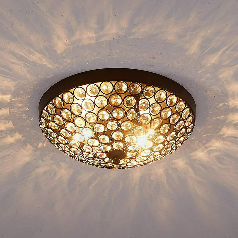 Interior Handicraft 2-Lights Dome Shape Metal Glass Crystal Jhoomar Ceiling Light-18 Watt Jhumar Chandelier Ceiling Lamp(Black, Clear)