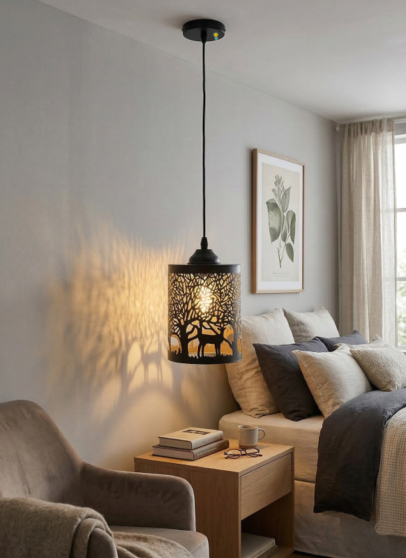 Booming Home Forest Deer 1-Light Hanging Pendant Lamp for livingroom,diningroom Ceiling Light Ceiling Lamp(Black, Brown)
