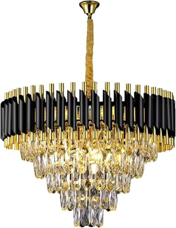 Baslash Modern 5-Tiers Crystal Pendant Light Black Gold Round Ceiling Light Fixture Chandelier Ceiling Lamp(Black, Gold)