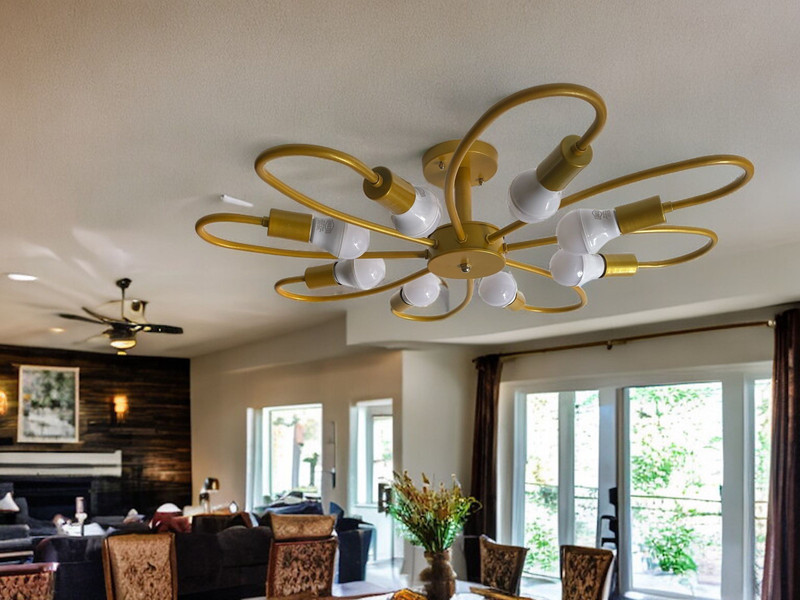 LYMON AREEZO HANGING GOLD COLOR 8 LIGHT JHUMAR FLOWER DESIGN WITH BULB (PACK OF 1) Ceiling Light Ceiling Lamp(Gold)
