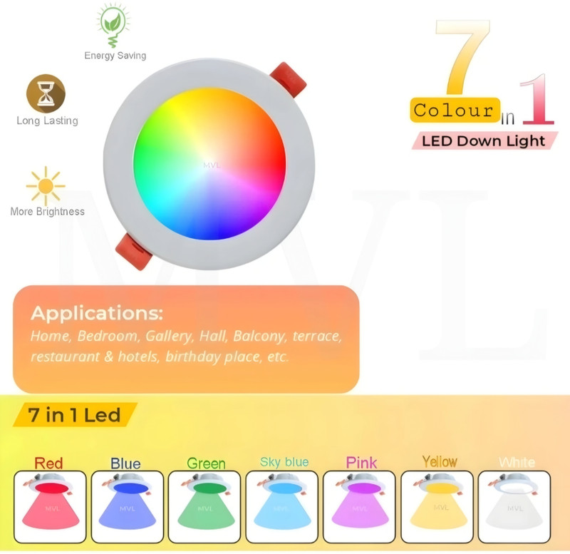 MVL Maxa 10 watt led 7 colour in 1 pack of 8 Recessed Ceiling Light Ceiling Lamp(Multicolor)