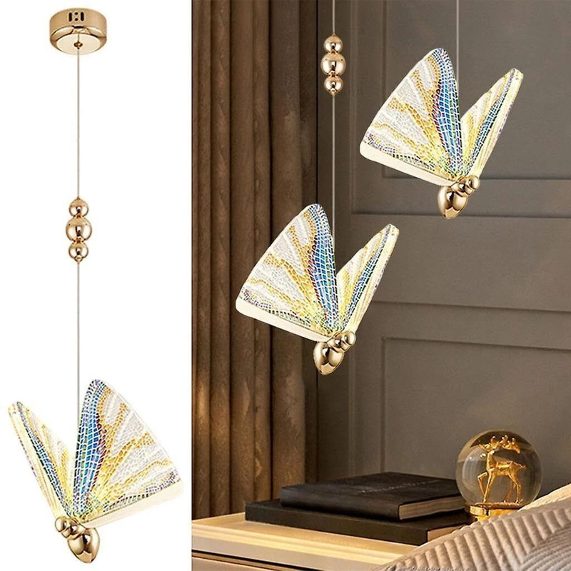 GENREE Butterfly Bedside Hanging Pendant Ceiling Lamp, Home Decorative Pendant Lamp Ceiling Lamp(Gold)