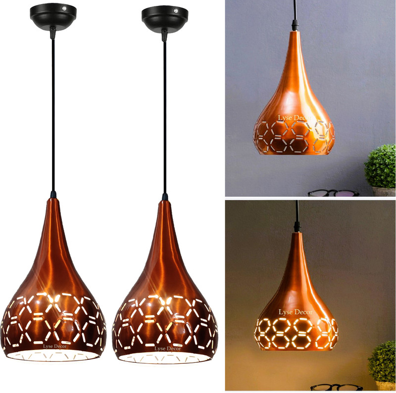 Lyse Decor Copper Hanging Light (Set of 2) Pendant Lamp Ceiling Lamp(Yellow)
