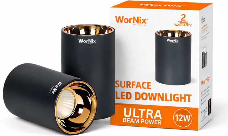 wornix 12W COB LED Cylinder Spot Warm White Light with Rose Gold Reflector Cob Light Ceiling Lamp(Black)