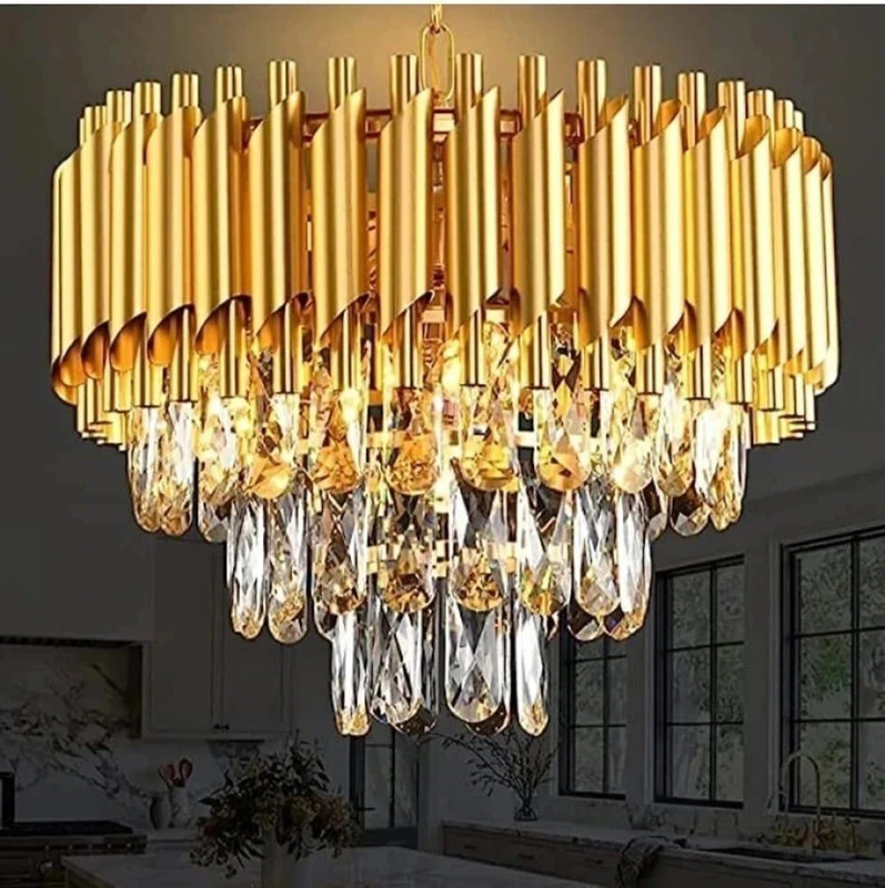 KAYUV Crystal 400mm Gold Polished Colour Changing Jhumar Hanging Pandent Chandelier Ceiling Lamp(Gold)