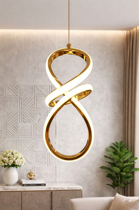 SWIATLO SWIATLO Modern Infinity LED Pendant Light, Elegant Gold Twisted Hanging Pendant Lamp Ceiling Lamp(Gold, White)