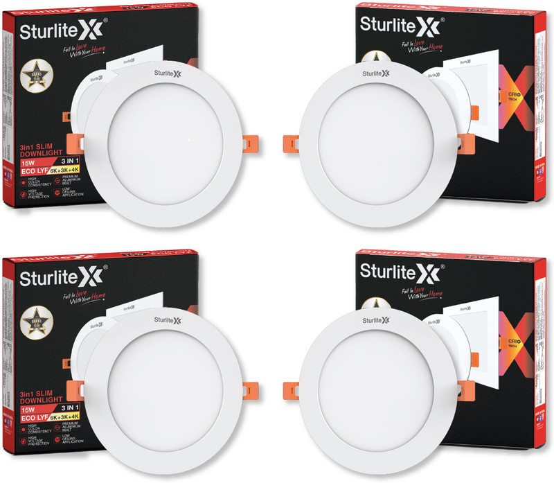 Sturlite Eco LYF 15W (3 in1) Round LED Downlight - (Pack of 4) Ceiling Light Ceiling Lamp(White)