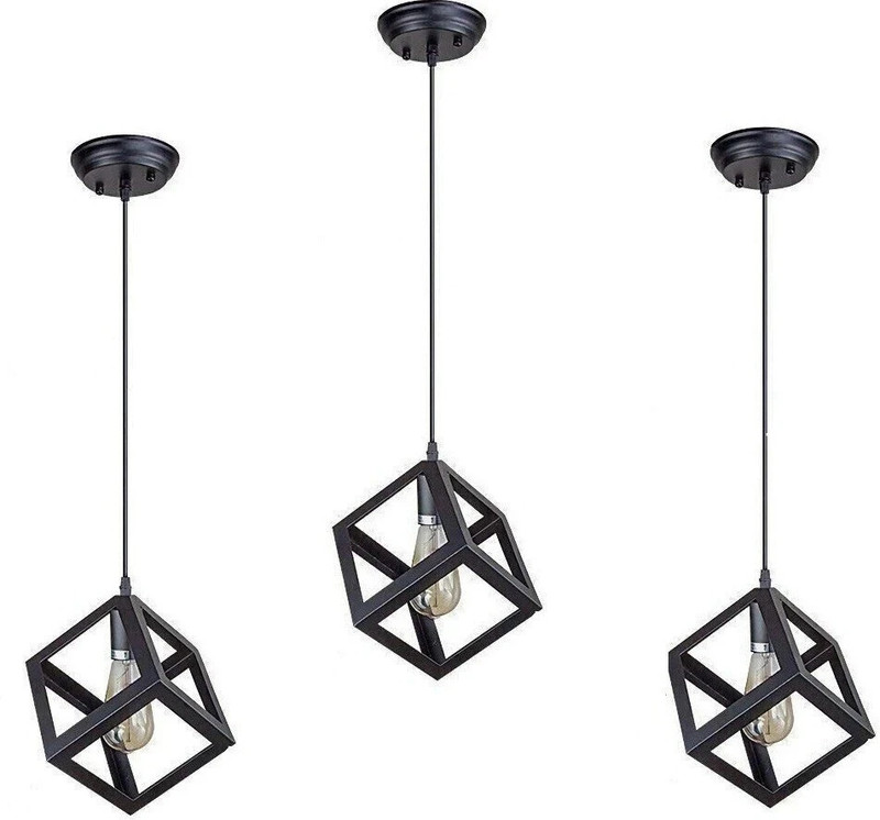 Areezo Black Cube Shape Modern Design Hanging Pendant Ceiling Lamp Light for Home,Dining Room,Bedroom,Living Room,Office Decor (Bulb Not Included) Pendant Lamp Ceiling Lamp(Black)