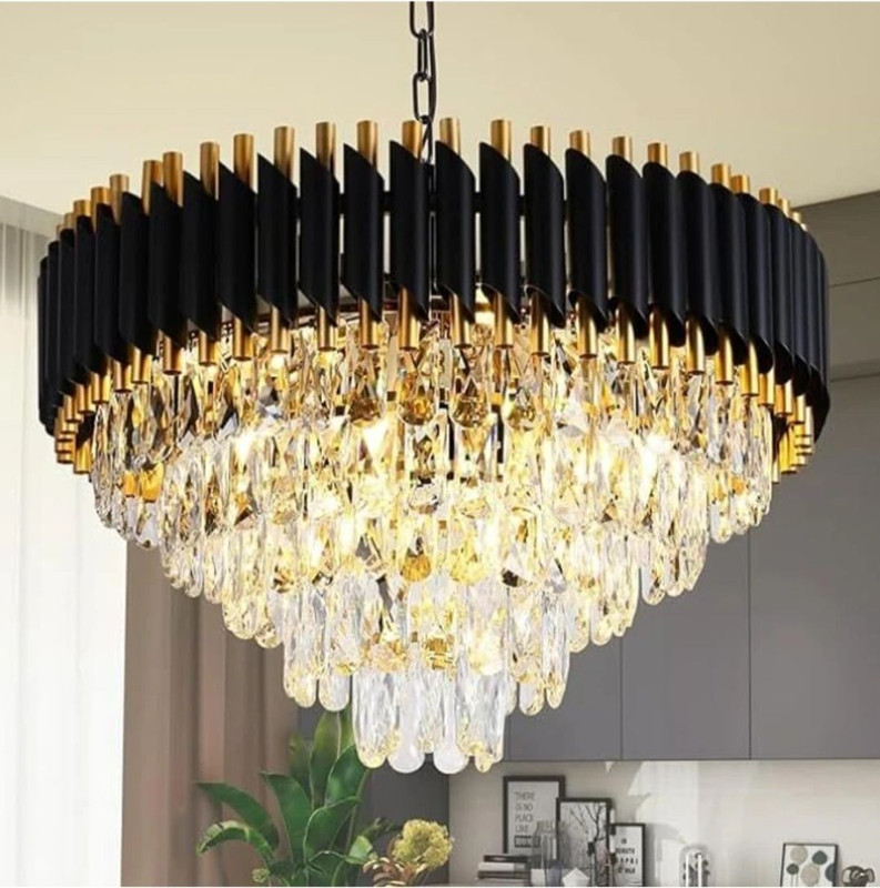 Sresa Chandelier Crystal Black Gold polish Luxury 500mm jhoomar ceiling light Chandelier Ceiling Lamp(Black, Gold)