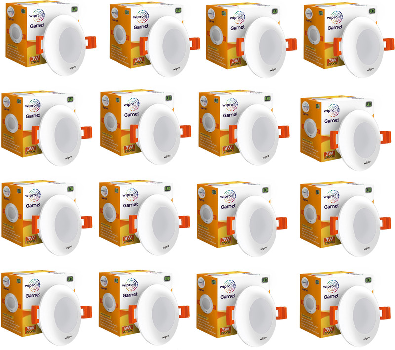 Wipro Garnet 3W LED Mini Downlight, Pack of 16 Recessed Ceiling Light Ceiling Lamp(White)