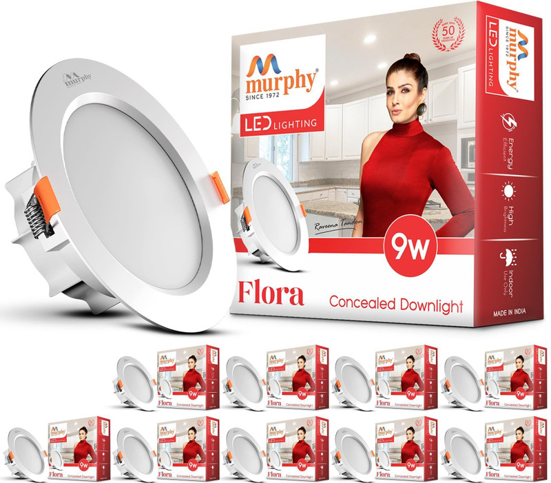 MURPHY Flora 9W LED Downlight, Cool White, Round, Pack of 4 Ceiling Light Ceiling Lamp(White)