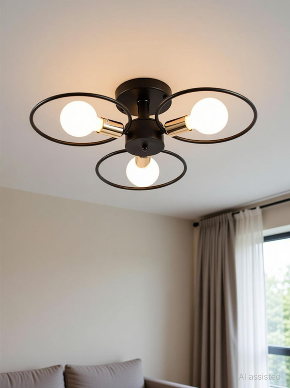 Areezo AREEZO HL FAN STYLE 3 ROUND FOR LIVING ROOM BLACK COLOR WITHOUT BULB (PACK OF 1) Chandelier Ceiling Lamp(Black)