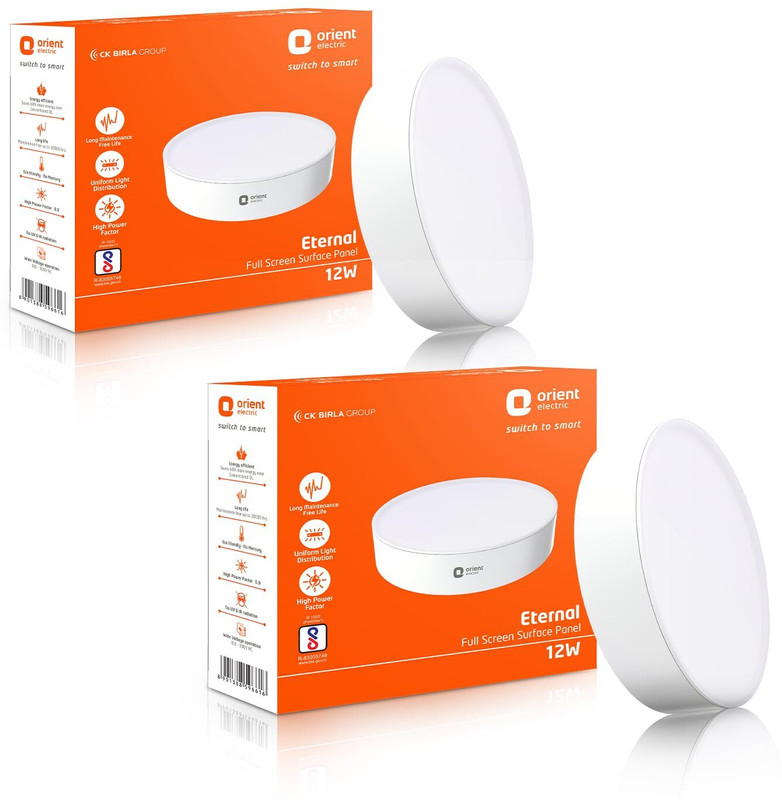 Orient Electric 12W Rimless - Surface Light, Pack of 2 Surface Ceiling Light Ceiling Lamp(White)