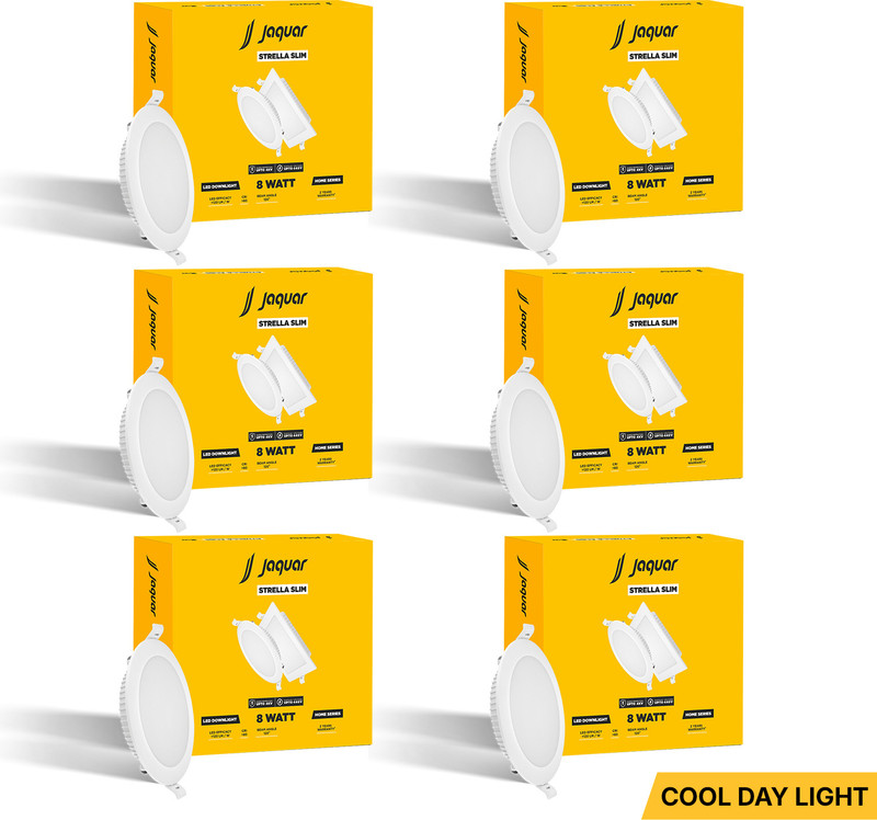 Jaquar Strella Slim 8W Round Recess Down Light - Cool White (Pack of 6) Ceiling Light Ceiling Lamp(White)