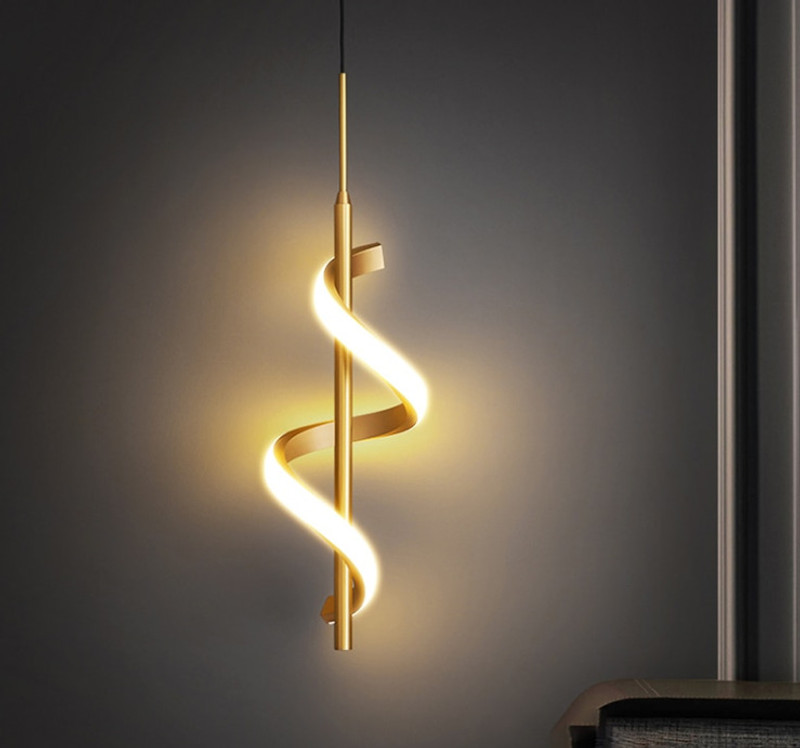 SWIATLO Luxury Gold Spiral LED Light | Modern Artistic Hanging Lamp for Living Room Pendant Lamp Ceiling Lamp(Gold, White)