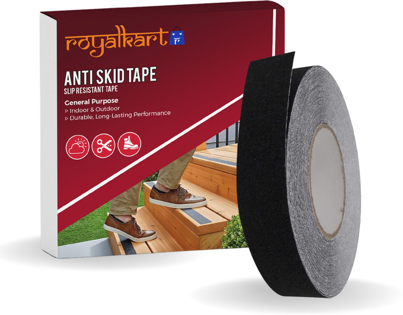 Royalkart High Power Anti-slip tape Handheld – Glow-in-Dark for Local Illumination - Anti Skid Improves Grip and Prevents Risk of Slippage on Stairs or Other Slippery Surfaces (25 mm x 18 meter, Black) (Manual)(Set of 1, Black)