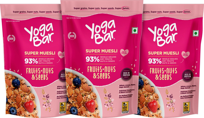 Yogabar by Yogabar Muesli 1.5kg Fruits Nuts&Seeds|Breakfast Cereal|High Protien|Saver Pack|500gx3 Pouch(3 x 0.5 kg)