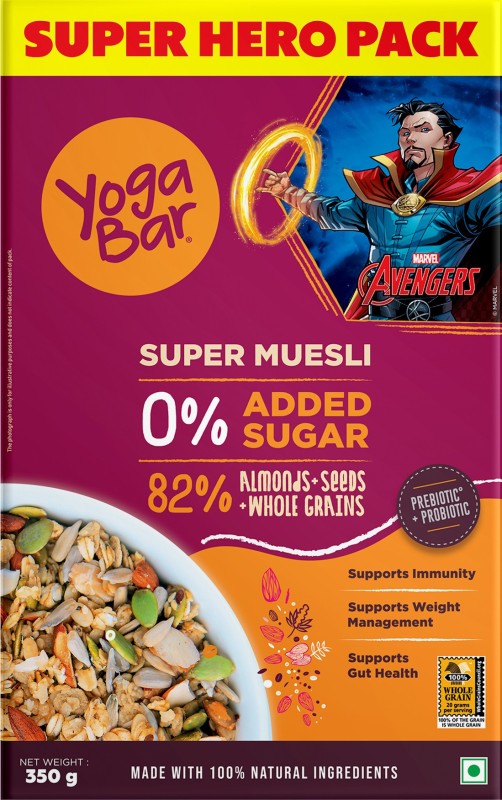 Yogabar No Added Sugar Muesli, Marvel Breakfast Edition, Whole grain Box